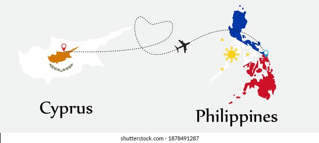 Airplane transport from Cyprus to Philippines. Concept a good tour travel and business of both country. And flags symbol on maps. EPS.file.