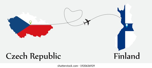 Airplane transport from Czech Republic to Finland. Concept a good tour travel and business of both country. And flags symbol on maps. EPS.file.