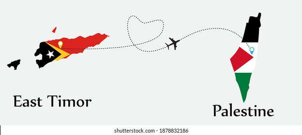 Airplane transport from East Timor to Palestine. Concept a good tour travel and business of both country. And flags symbol on maps. EPS.file.