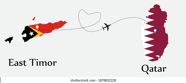 Airplane transport from East Timor to Qatar. Concept a good tour travel and business of both country. And flags symbol on maps. EPS.file.