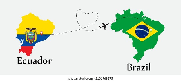 Airplane transport from Ecuador to Brazil. Concept a good tour travel and business of both country.