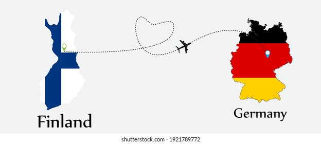 Airplane transport from Finland to Germany. Concept a good tour travel and business of both country. And flags symbol on maps. EPS.file.