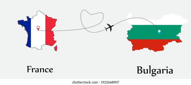 Airplane transport from France to Bulgaria. Concept a good tour travel and business of both country. And flags symbol on maps. EPS.file.