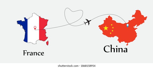 Airplane transport from France to China. Concept a good tour travel and business of both country.