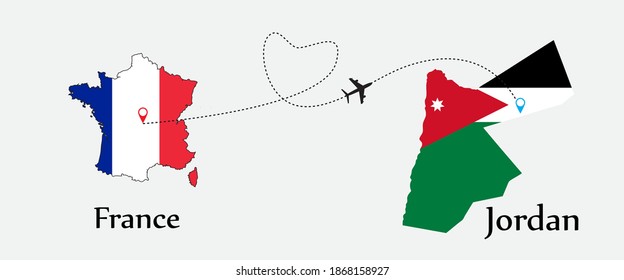Airplane transport from France to Jordan. Concept a good tour travel and business of both country.