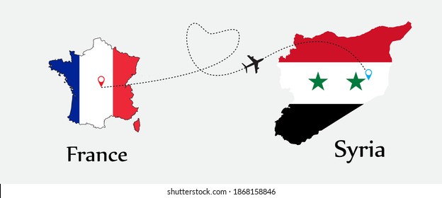 Airplane transport from France to Syria. Concept a good tour travel and business of both country.