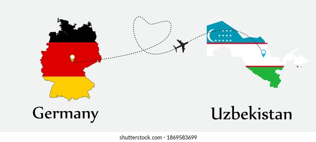 Airplane transport from Germany to Uzbekistan. Concept a good tour travel and business of both country. EPS.file.