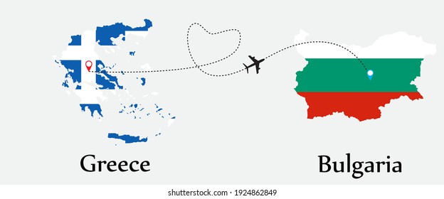 Airplane transport from Greece to Bulgaria. Concept a good tour travel and business of both country. And flags symbol on maps. EPS.file.