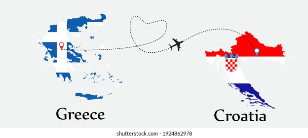 Airplane transport from Greece to Croatia. Concept a good tour travel and business of both country. And flags symbol on maps. EPS.file.