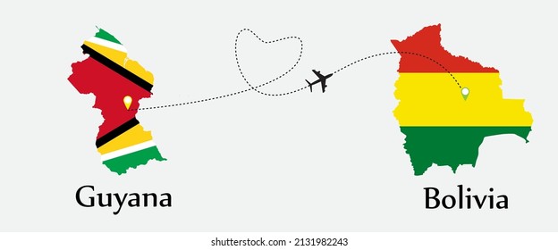 Airplane transport from Guyana to Bolivia. Concept a good tour travel and business of both country.