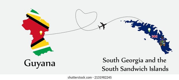 Airplane transport from Guyana to South Georgia and the South Sandwich Islands. Concept a good tour travel and business of both country.