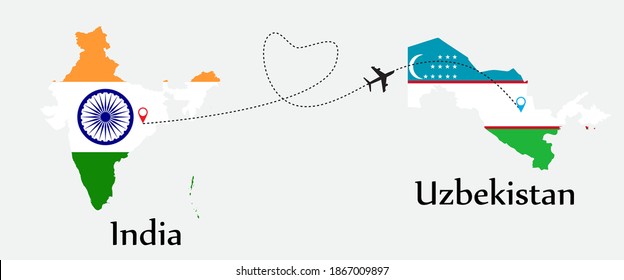 Airplane transport from India to Uzbekistan. Concept a good tour travel and business of both country.