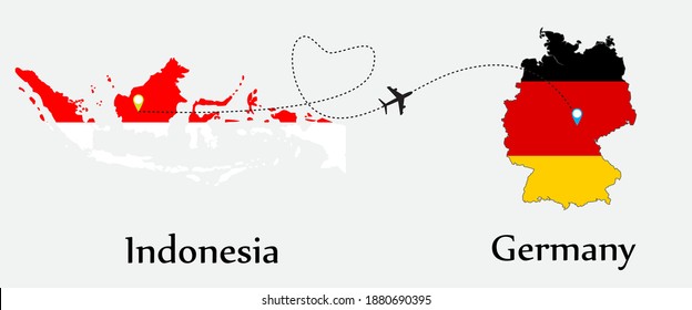 Airplane transport from Indonesia to Germany. Concept a good tour travel and business of both country. And flags symbol on maps. EPS.file.