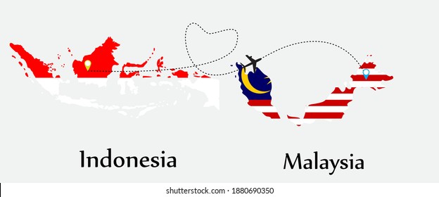 Airplane transport from Indonesia to Malaysia. Concept a good tour travel and business of both country. And flags symbol on maps. EPS.file.