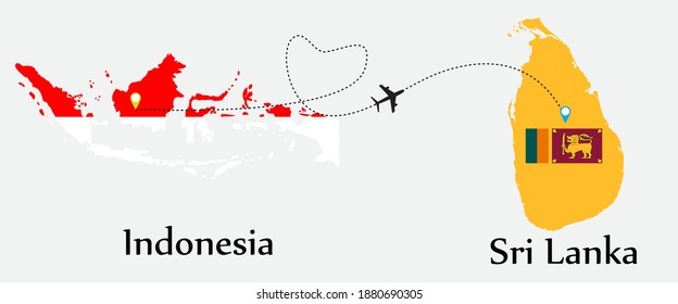 Airplane transport from Indonesia to Sri Lanka. Concept a good tour travel and business of both country. And flags symbol on maps. EPS.file.