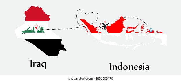 Airplane transport from Iraq to Indonesia. Concept a good tour travel and business of both country. And flags symbol on maps. EPS.file.