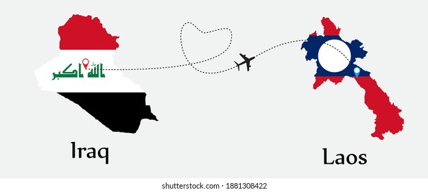 Airplane transport from Iraq to Laos. Concept a good tour travel and business of both country. And flags symbol on maps. EPS.file.