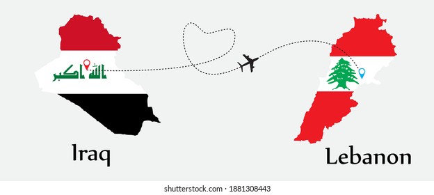 Airplane transport from Iraq to Lebanon. Concept a good tour travel and business of both country. And flags symbol on maps. EPS.file.