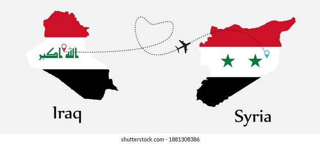 Airplane transport from Iraq to Syria. Concept a good tour travel and business of both country. And flags symbol on maps. EPS.file.