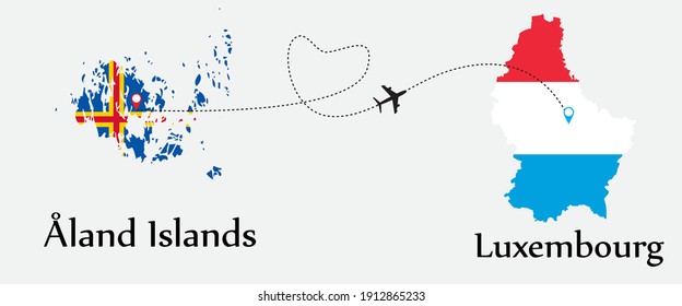 Airplane transport from Åland Islands to Luxembourg. Concept a good tour travel and business of both country. And flags symbol on maps. EPS.file.