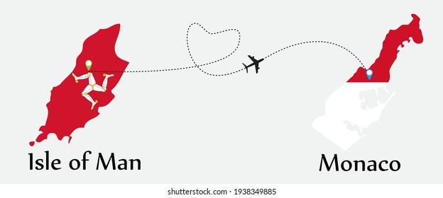 Airplane transport from Isle of Man to Monaco. Concept a good tour travel and business of both country. And flags symbol on maps. EPS.file.