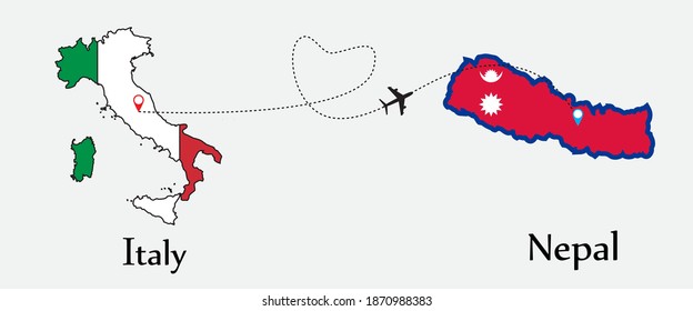 Airplane transport from Italy to Nepal. Concept a good tour travel and business of both country. EPS.file.