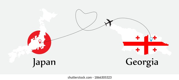 Airplane transport from Japan to Georgia. Concept a good tour travel and business of both country.