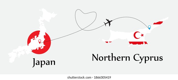 Airplane transport from Japan to Northern Cyprus. Concept a good tour travel and business of both country.