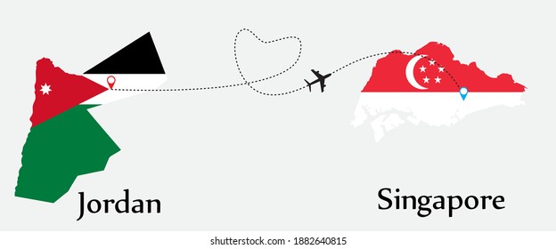 Airplane transport from Jordan to Singapore. Concept a good tour travel and business of both country. And flags symbol on maps. EPS.file.