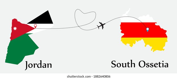 Airplane transport from Jordan to South Ossetia. Concept a good tour travel and business of both country. And flags symbol on maps. EPS.file.