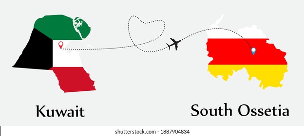 Airplane transport from Kuwait to South Ossetia. Concept a good tour travel and business of both country. And flags symbol on maps. EPS.file.