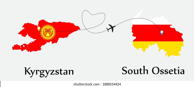 Airplane transport from Kyrgyzstan to South Ossetia. Concept a good tour travel and business of both country. And flags symbol on maps. EPS.file.