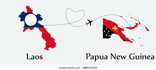 Airplane transport from Laos to Papua New Guinea. Concept a good tour travel and business of both country. And flags symbol on maps. EPS.file.