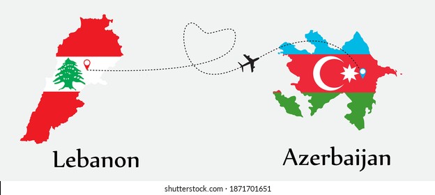 Airplane transport from Lebanon to Azerbaijan. Concept a good tour travel and business of both country. EPS.file.