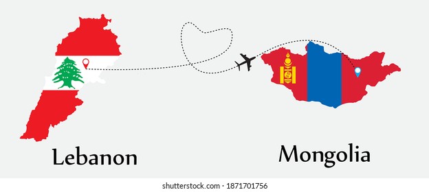 Airplane transport from Lebanon to Mongolia. Concept a good tour travel and business of both country. EPS.file.