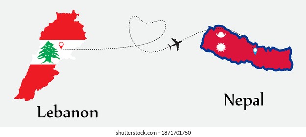 Airplane transport from Lebanon to Nepal. Concept a good tour travel and business of both country. EPS.file.