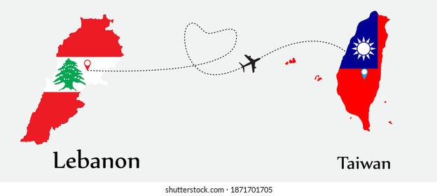 Airplane transport from Lebanon to Taiwan. Concept a good tour travel and business of both country. EPS.file.