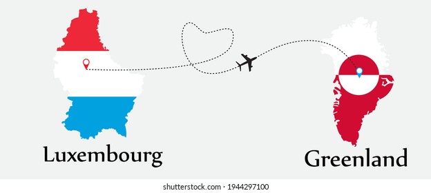 Airplane transport from Luxembourg to Greenland. Concept a good tour travel and business of both country. And flags symbol on maps. EPS.file.