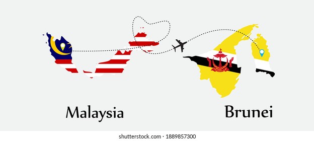 Airplane transport from Malaysia to Brunei. Concept a good tour travel and business of both country. And flags symbol on maps. EPS.file.