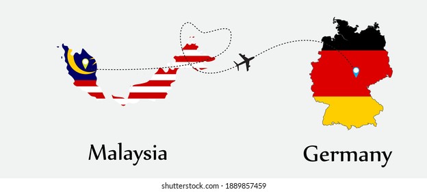 Airplane transport from Malaysia to Germany. Concept a good tour travel and business of both country. And flags symbol on maps. EPS.file.