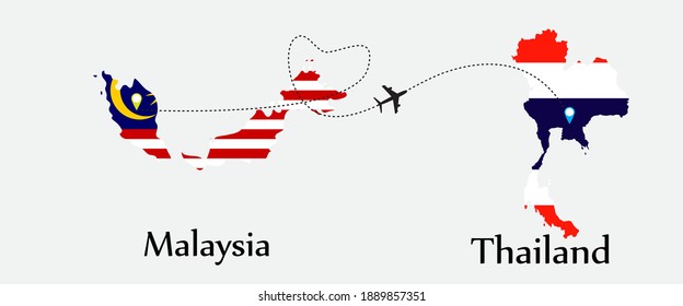 Airplane transport from Malaysia to Thailand. Concept a good tour travel and business of both country. And flags symbol on maps. EPS.file.