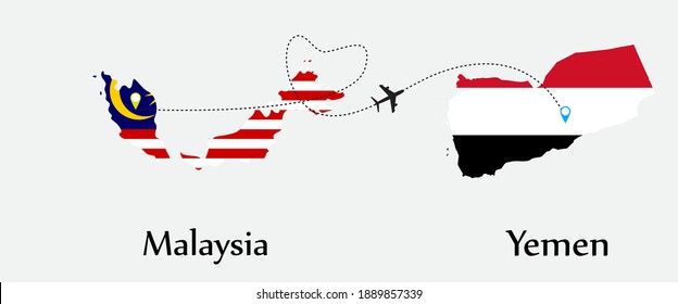 Airplane transport from Malaysia to Yemen. Concept a good tour travel and business of both country. And flags symbol on maps. EPS.file.