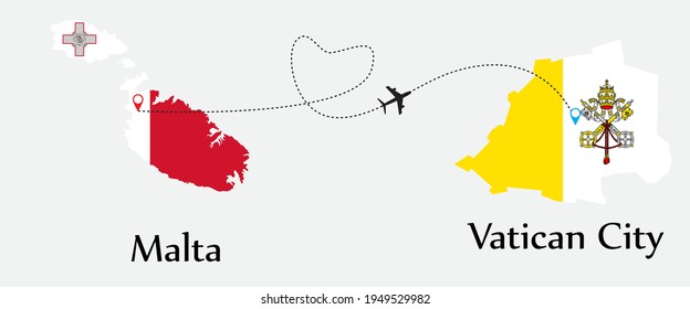 Airplane transport from Malta to Vatican City. Concept a good tour travel and business of both country. And flags symbol on maps. EPS.file.