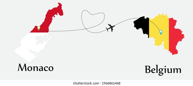 Airplane transport from Monaco to Belgium. Concept a good tour travel and business of both country. And flags symbol on maps. EPS.file.