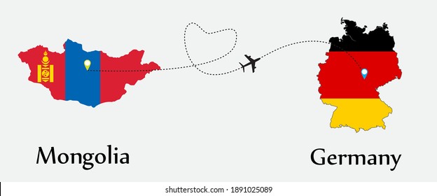 Airplane transport from Mongolia to Germany. Concept a good tour travel and business of both country. And flags symbol on maps. EPS.file.