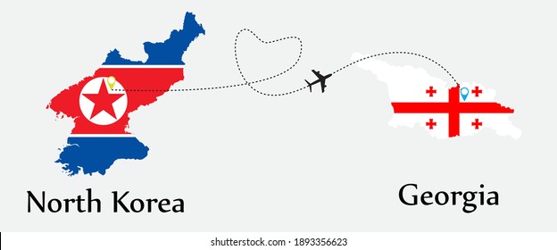 Airplane transport from North Korea to Georgia. Concept a good tour travel and business of both country. And flags symbol on maps. EPS.file.