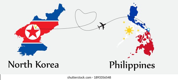 Airplane transport from North Korea to Philippines. Concept a good tour travel and business of both country. And flags symbol on maps. EPS.file.