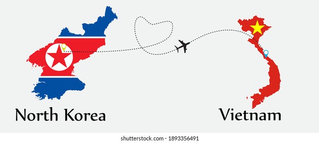 Airplane transport from North Korea to Vietnam. Concept a good tour travel and business of both country. And flags symbol on maps. EPS.file.