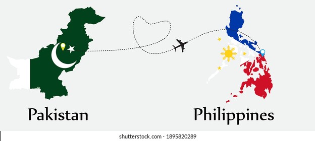 Airplane transport from Pakistan to Philippines. Concept a good tour travel and business of both country. And flags symbol on maps. EPS.file.