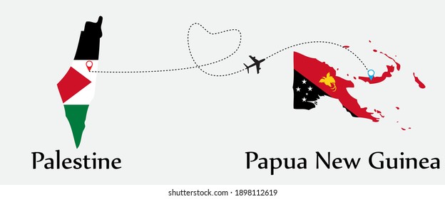 Airplane transport from Palestine to Papua New Guinea. Concept a good tour travel and business of both country. And flags symbol on maps. EPS.file.